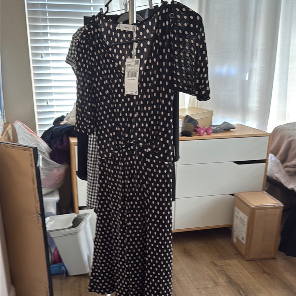 Mango Black and White Polka Dot Mini Dress